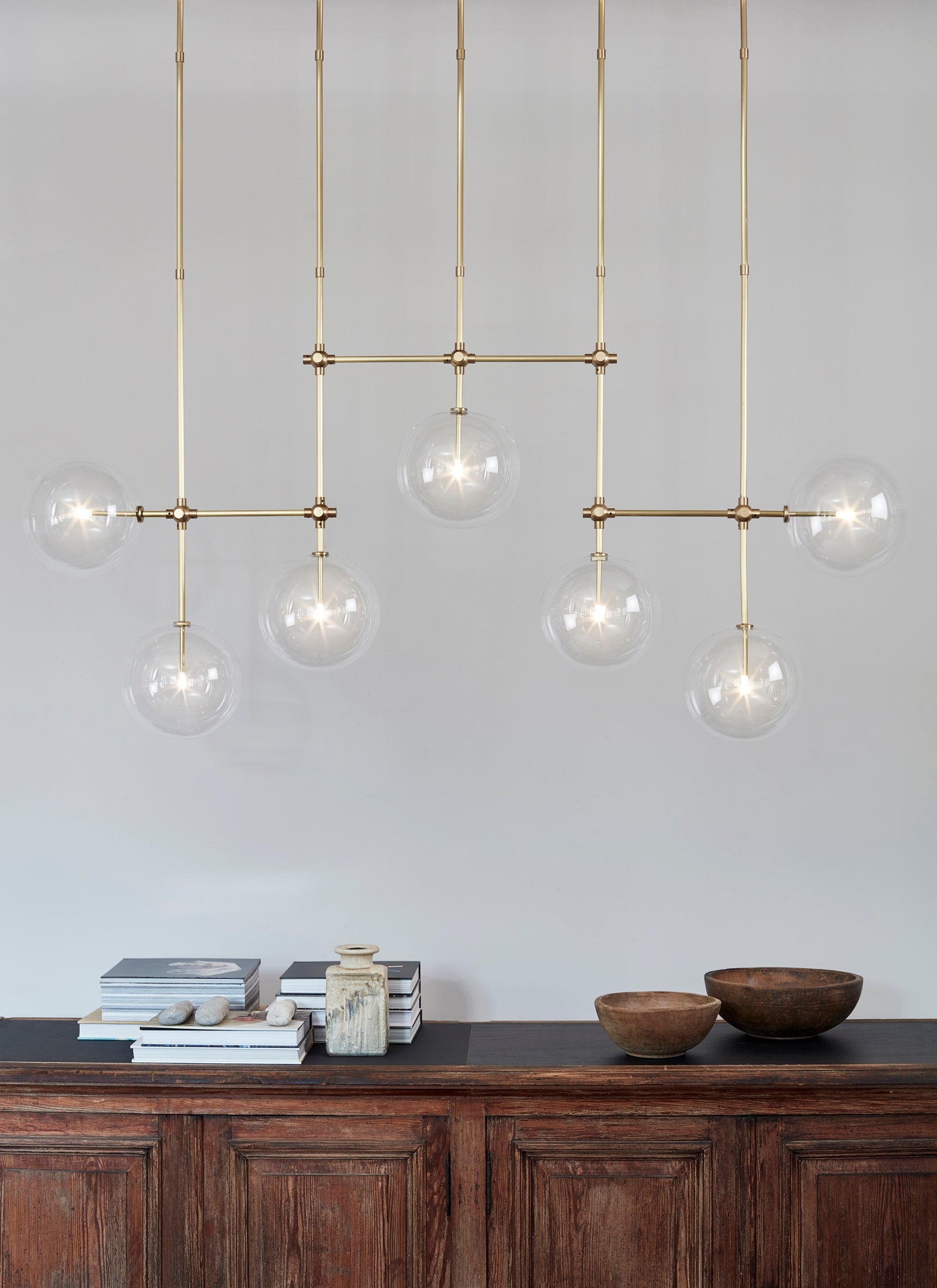 Schwung Soap B7 Burnished Brass Transparent Globe Chandelier Large